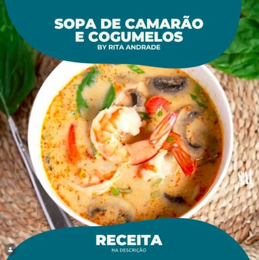 Sopa de camarão e cogumelos